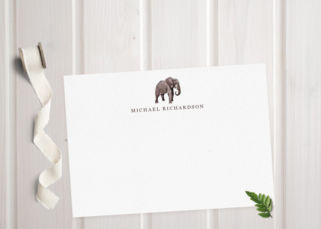Elephant personalised note card flat lay